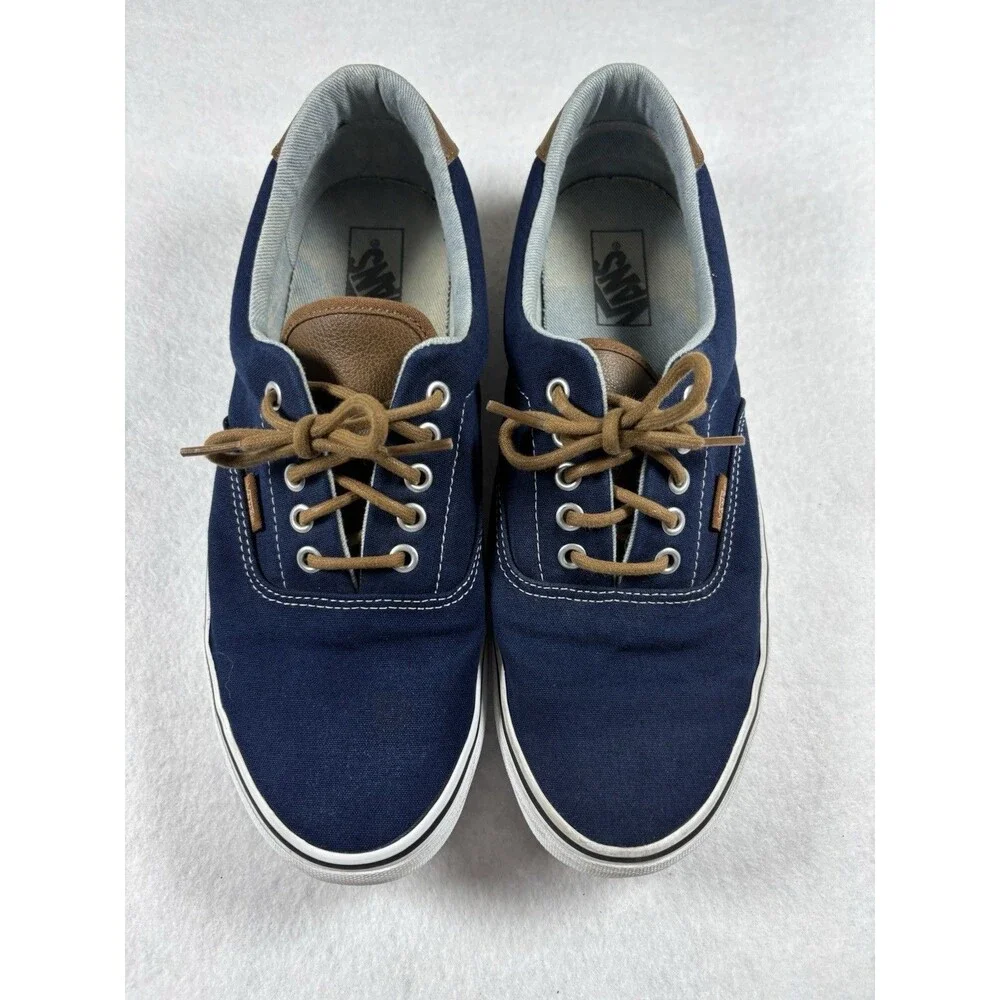 Vans Era Navy Blue Canvas Sneakers Brown Laces Men’s Size 11.5 Casual Shoes